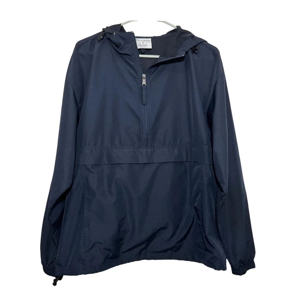 Champion Windbreaker Navy Blue Half Zip Hooded Anorak Mens Size Medium Jacket